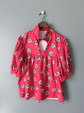 Women’s Pink Bulldog Print Peasant Top